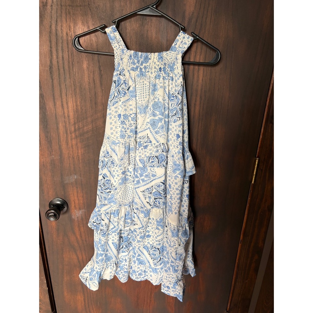 Vanilla Bay Blue White Paisley Bandana Tiered Ruffle Halter Mini Dress Small